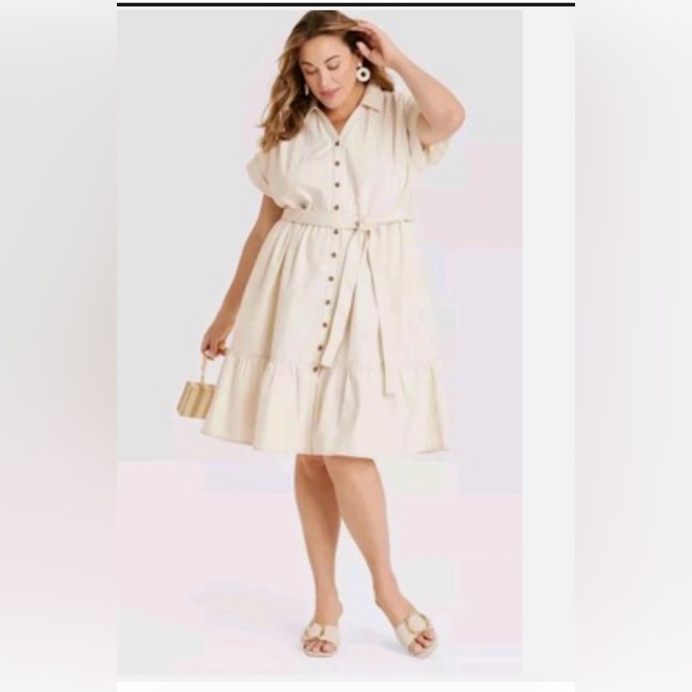 NWT Ava & -Viv Jean  Cream Button-Down tiered Dress size 2X 3X 🌺🌸🌺 BG 03